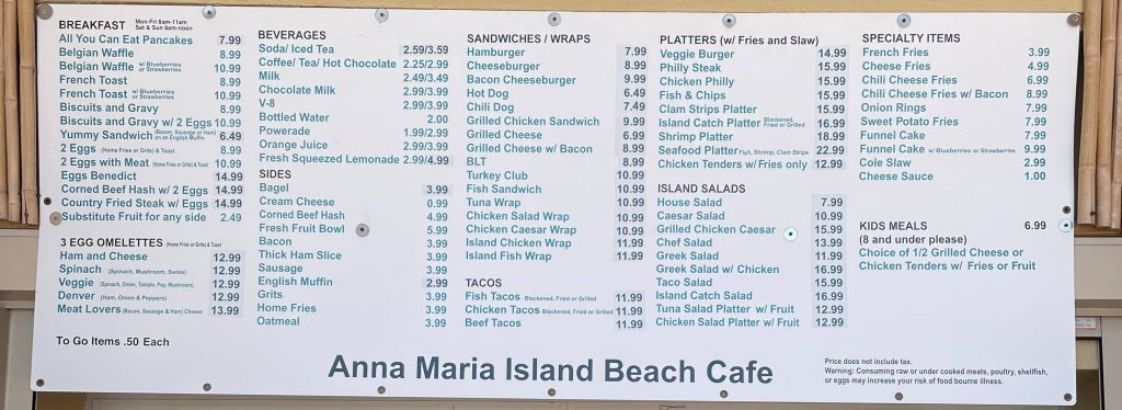 Anna Maria Island Beach Cafe Menu