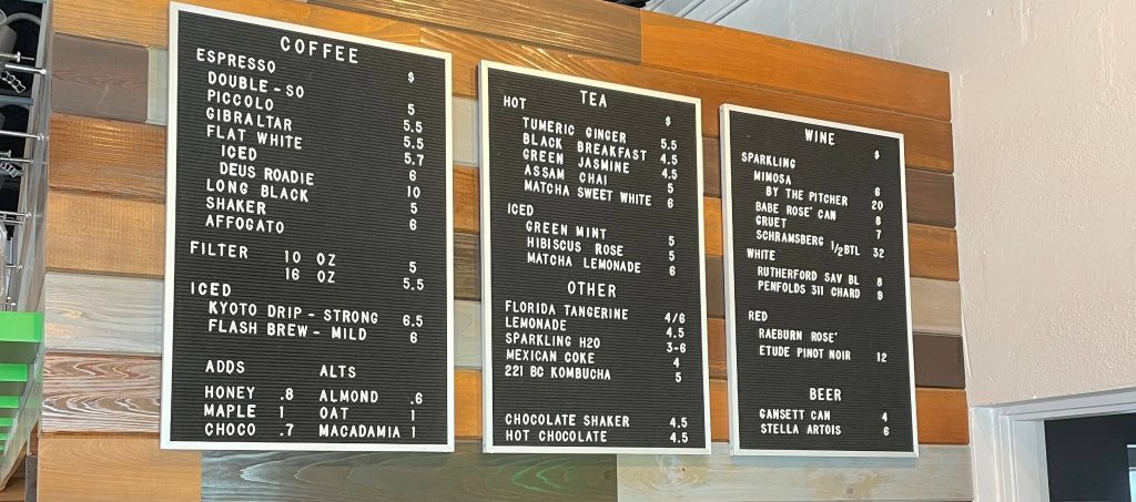 Perq Coffee Shop Menu