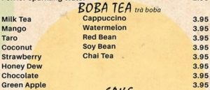 Pho 101 Sarasota Boba Tea Flavors