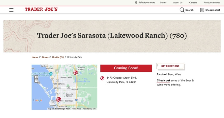 New Trader Joe's Sarasota Location